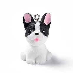 Черный Непрозрачные подвески смолы, 3d обереги для собак, с платиновыми тоновыми железными петлями, чёрные, 30.5x18x19.5 мм, отверстие : 2 мм