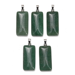 Aventurine Verte Pendentifs naturels aventurine verte, charme rectangle, avec 304 mousqueton en acier inoxydable sur les balles, couleur inox, 44~45x19~20x8~9mm, Trou: 7.5x4mm