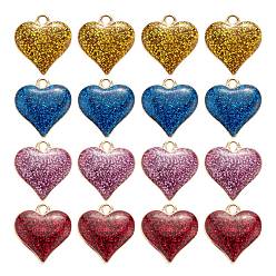 Mixed Color Alloy Enamel Pendants, Heart, Light Gold, Mixed Color, 17.2x15.8x3.2mm, Hole: 1.5mm, 6pcs/bag
