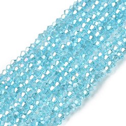 Темно-Голубой Стеклянные бусины, с покрытием AB цвета, граненые, двухконусные, глубокое синее небо, 2.9~3.3x2 мм, отверстие : 0.5 мм, около 135~140 шт / нитка, 38~40 см