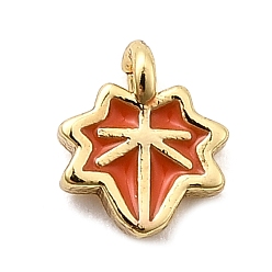 Темно-Оранжевый Латунь эмаль прелести, лист, стойки покрытие, долговечный, без кадмия и без свинца, реальный 18 k позолоченный, темно-оранжевый, 6x5x1 мм, отверстие : 0.7 мм