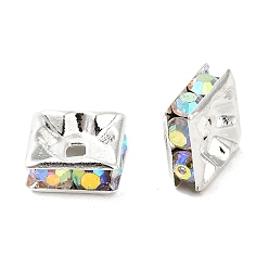 Хрусталь AB Латунные бусины разделители для поставки стразов, без кадмия и без свинца, квадратный, хрусталь AB, 8x8x3.5 мм, отверстие : 1.6 мм