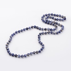 Blue Spot Jasper Natural Blue Spot Jasper Necklaces, Beaded Necklaces, Round, Frosted, 33 inch
