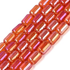 Naranja Rojo Electroplate transparentes cuentas de vidrio hebras, azufaifo, color de ab chapado, rojo naranja, 6x4 mm, agujero: 0.6~0.8 mm, sobre 59~62 unidades / cadena, 14.37~15.16 pulgada (36.5~38.5 cm)