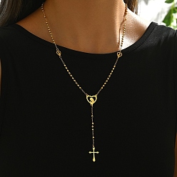 Сердце 201 шарик ожерелья из нержавеющей стали четки, портрет крест кисточки ожерелья для женщин, золотые, сердце, 20.47 дюйм (52 см)