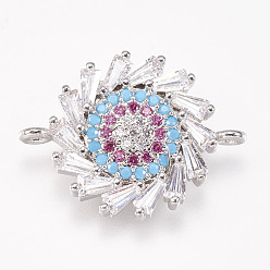 Платина Латунные микро проложить кубических ссылки циркония, цветок, платина, 14x19x3 мм, отверстие : 1 мм