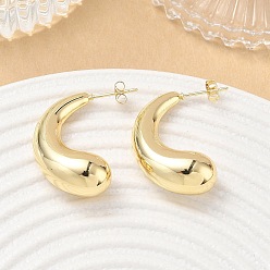 Golden Brass Stud Earrings for Women, Half Hoop Earrings, Golden, 29.5x21x10.5mm