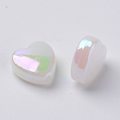 White Transparent Acrylic Beads, Heart, White, 8x8x3mm, Hole: 1.5mm, about 2800pcs/500g