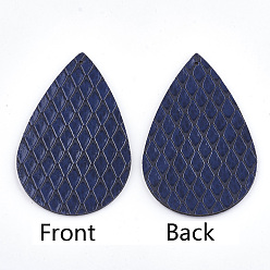 Dark Blue PU Leather Big Pendants, teardrop, Dark Blue, 56x37x1.5mm, Hole: 1.5mm