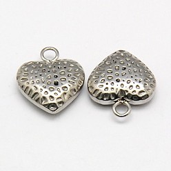 Stainless Steel Color Tarnish Resistant 304 Stainless Steel Textured Pendants, Bumpy, Puffed Heart, Stainless Steel Color, 14x12x4mm, Hole: 2mm