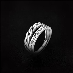 Античное Серебро Регулируемые кольца для пальцев с улыбающимся лицом из сплава, античное серебро, внутренний диаметр: регулируемый