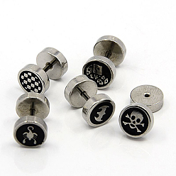 Couleur Acier Inoxydable Style punk rock 304 manomètres à vis en acier inoxydable, bouchons de lobe d'oreille, avec l'émail, 12mm, pin: 1 mm
