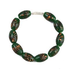 Темно-Зеленый Непрозрачные бусины лэмпворк ручной работы, овальные, темно-зеленый, 19~21x12~13 мм, отверстие : 2~3 мм