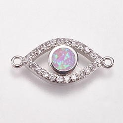 Lilac Brass Micro Pave Cubic Zirconia Links, with Synthetic Opal, Eye, Platinum, Lilac, 9x20x3mm, Hole: 1mm