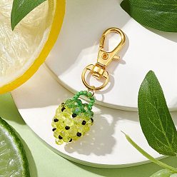 Желтый Подвеска в виде клубники из стеклянных бусинок, Поворотные застежки-лобстеры из сплава, подвески для украшений сумок, желтые, 62 мм