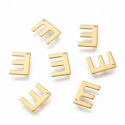 Letter E 304 Stainless Steel Charms, Letter, Initial Charms, Real 18k Gold Plated, Letter.E, 11x6~12x0.8mm, Hole: 1mm