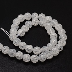 White Crackle Glass Round Beads Strands, White, 10mm, Hole: 1mm, about 40pcs/strand, 15 inch
