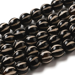 Кокосово-Коричневый Тибетского стиля DZI бисер нитей, бусины из натурального агата с травленой линией, окрашенная и подогревом, круглый с полосатым узором, кокосового коричневый, 8 мм, отверстие : 1 мм, около 47 шт / нитка, 14.76~14.96 дюйм (37.5~38 см)