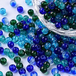 Mixed Color Baking Painted Crackle Glass Beads, Ocean Mix, Round, Mixed Color, 4~4.5x4mm, Hole: 1mm, about 400pcs/bag