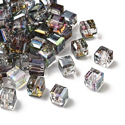 Серый Гальваническим стеклянные бусины, кубические, граненые, с половиным покрытием, серые, 7x7x7 мм, отверстие : 1.6 мм