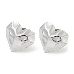 Stainless Steel Color Non-Tarnish 304 Stainless Steel Stud Earrings, Heart, Stainless Steel Color, 18x21mm