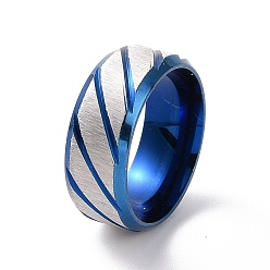 Blue & Stainless Steel Color 201 Stainless Steel Grooved Rhombus Finger Ring for Women, Blue & Stainless Steel Color, Inner Diameter: 17mm