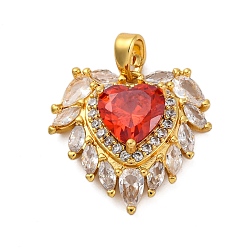 Малиновый Латунные микро проложить кубического циркония подвески, сердце прелести, долговечный, без кадмия и без свинца, стойки покрытие, малиновый, 19.5x19.5x6 мм, отверстие : 5 мм