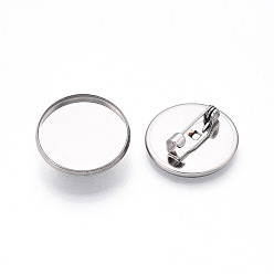 Нержавеющая Сталь Цвет 304 брошь из нержавеющей стали, кабошон., плоско-круглые, цвет нержавеющей стали, 19.5 мм