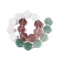 Природный Драгоценный Камень Нити бусин из натурального клубничного кварца, радужного лунного камня и зеленого авантюрина, шестиугольник, граненые, 8~8.5x9~9.5x4~5 мм, отверстие : 0.8~0.9 мм, около 18 шт / нитка, 7.28~7.48'' (18.5~19 см)