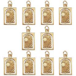 Настоящее золото 18K 10 латунные подвески шт., с прыжковых колец, долговечный, прямоугольник с солнцем и луной, реальный 18 k позолоченный, 18x11x2 мм, Перейти кольцо: 5x1 мм, 3 мм внутренним диаметром