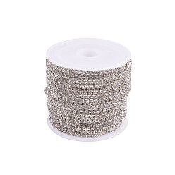 Серебро Цепочки из стразов, латунь , горный хрусталь чашка цепи, серебряные, 2 мм, около 10 м / рулон