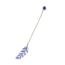 Синий Закладки из нержавеющей стали и сплава, Закладки из натуральных и окрашенных круглых бусин из малайзийского нефрита, синие, 165 мм