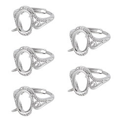 Платина 5шт. регулируемые латунные оправы для колец с микропаве из прозрачного кубического циркония, 4 настройки кольца зубца когтя, долговечный, овальные, платина, внутренний диаметр: 17.1 мм, лоток : 14x10 мм