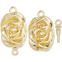 Настоящее золото 18K 6шт. латунные застежки-коробки, роза, реальный 18 k позолоченный, 21x11.5x8 мм, отверстие : 1.4 мм