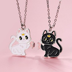 Черный 2шт. подвески в форме кошки из цинкового сплава с эмалью и магнитным креплением, раздельные, для девочек., платина, чёрные, 17.72 дюйм (45 см)