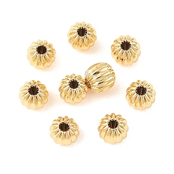 Plaqué 18K Or Véritable Perles d'espacement en laiton shegrace, sans cadmium et sans nickel et sans plomb, ronde, ondulé, réel 18 k plaqué or, 4mm, Trou: 1mm