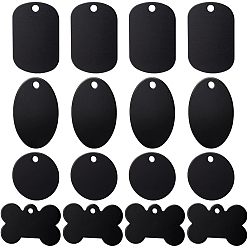 Black 40Pcs 4 Style Aluminium Pendants, Pet Tag, Oval & Flat Round & Rectangle & Bone, Black, 25~38x25~38x1mm, Hole: 3~3.5mm, 10pcs/style