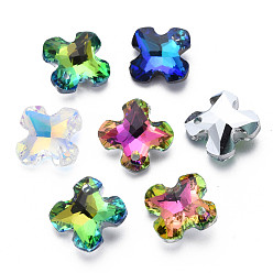 Mixed Color Electroplated Glass Charms, Silver Plated Bottom, Faceted, Swoop, Mixed Color, 14x14x5mm, Hole: 1.2mm, about 30pcs/board, 5board/box