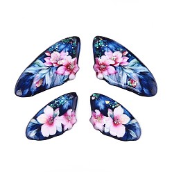 Средно-синий Подвески из прозрачной эпоксидной смолы, крылья с цветочным узором подвески, с блестка, светло-синий, 39~39.5x19.5x2.5 мм, отверстие : 1.2 мм