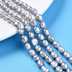 Белый Дым Нити из натурального культивированного пресноводного жемчуга, двух сторон полированной, окрашенные, серый, 6.5~10.5x6~7.5x5~6 мм, отверстие : 0.6 мм, около 23~24 шт / нитка, 6.69~7.09'' (17~18 см)