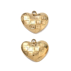 Real 18K Gold Plated 304 Stainless Steel Charms, Ion Plating(IP), Heart with Square Pattern Charms, Polishing, Real 18K Gold Plated, 9x10x2.5mm, Hole: 1.3mm