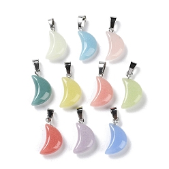 (52) Непрозрачная лаванда Подвески из синтетического серебристого камня/светящегося камня, светящиеся в темноте подвески-луны с цветным покрытием из нержавеющей стали 201 защелкивающиеся дужки из нержавеющей стали, разноцветные, 20~21.5x13~14x6 мм, отверстие : 5.5x3 мм