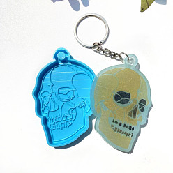 Deep Sky Blue Skull Pendant Silicone Molds, Resin Casting Molds, for DIY UV Resin & Epoxy Resin Jewelry Making, Halloween Theme, Deep Sky Blue, 80x50x7mm, Hole: 5mm