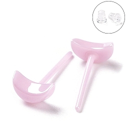 Pink Гипоаллергенные серьги-гвоздики из биокерамики с цирконием и керамикой, серп, не выцветает и не содержит никеля, розовые, 6.5x4 мм