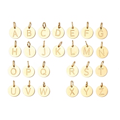 Золотой 26шт. 304 набор подвесок из нержавеющей стали, плоские круглые с письмом ~ г, с целью перехода в кольце, золотые, 10.5x1.5 мм, отверстие : 4.5x2.5 мм, 26 шт / комплект