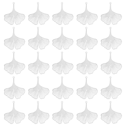 Нержавеющая Сталь Цвет 50шт. 201 филигранные подвески из нержавеющей стали, гравированные металлические украшения, очарование листьев гинкго, цвет нержавеющей стали, 40.5x36x0.2 мм, отверстие : 1.6 мм