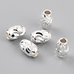 Посеребрённый Латунные бусины, долговечный, бочка с волной, 925 серебро покрытием, 6x4 мм, отверстие : 1.8 мм