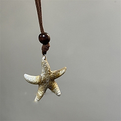 Верблюжий Летние пляжные ожерелья с подвеской из акрила в виде морской звезды, шнур из искусственной замши, регулируемые, с деревянных бусин, верблюжие, 34.25 дюйм (87 см)