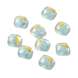 Star Transparent Resin Cabochons, Square, Light Blue, Star Pattern, 19x19x8mm