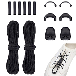 Black Polyester Quick Release Shoelace Kits, Universal Shoelace Replacement, with Plastic Cord Lock, Black, 1370x2mm